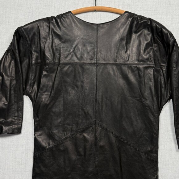 Vintage Wilsons Suede & Leather Black Tunic Dress 3/4 Sleeve Zip Front Size M - Picture 2 of 10